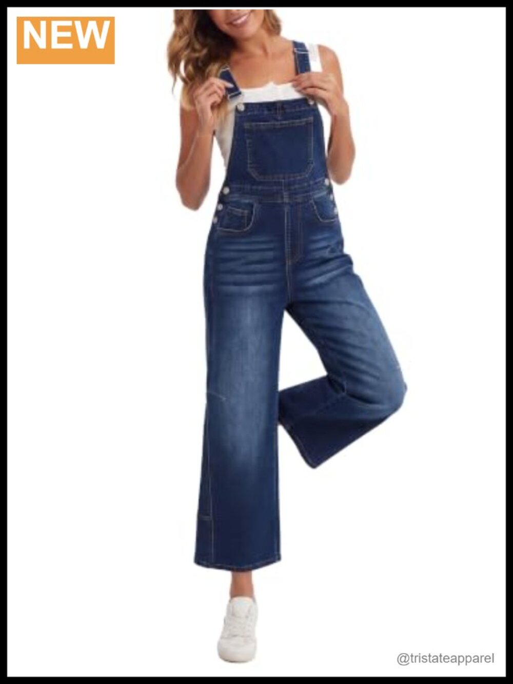Adjustable Strap Denim Overalls Baggy Wide Leg Cotton Blend Jean